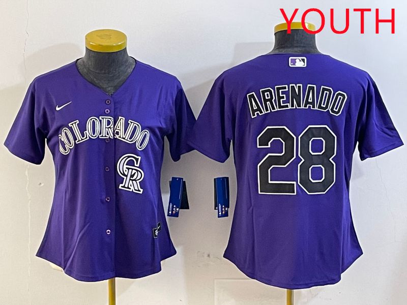 Youth Colorado Rockies #28 Arenado Purple Game 2025 Nike MLB Jersey style 6->youth mlb jersey->Youth Jersey